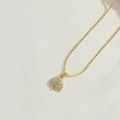 French vintage style gold maple leaf pendant necklace with micro-set zircon stones - Leaf / Gold