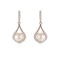 Elegant rose gold teardrop earrings with large pearl and sparkling zircon stones - 925 Silver / Rose Gold Earrings