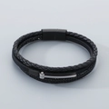 Men's multi-layer black braided microfiber leather bracelet with magnetic buckle - Black Metal Buckle Style (KB205349-JR)