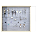 Solid wood jewelry tray with grey velvet lining and transparent dustproof acrylic cover - 28x32CM Full Ring Grey Velvet