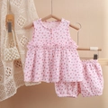 Ensemble pyjama fille rose à fleurs avec haut sans manches et short bouffant - 80cm / Rose Fleuri