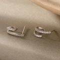 Geometrische 925 sterling zilveren oorringen met fonkelende zirkonia stenen voor dames - 925 zilver / Witgoud