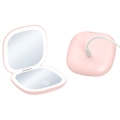Specchio per trucco a LED rosa portatile con design pieghevole e cavo di ricarica USB - Ingrandimento 10X / Luce Doppia Faccia / Controllo Magnetico / Ricaricabile / Rosa