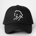 Klassische schwarze Baumwoll-Basecap mit weißem, minimalistischem Porträt-Stickmotiv - Einheitsgröße / Schwarz mit weißem Logo