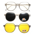Set occhiali da sole tondi magnetici in metallo dorato con lenti polarizzate e da notte - Oro
