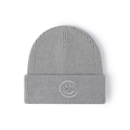 Winter grey knit beanie with smiley face embroidery and ribbed texture for men - One Size / Noble Gray