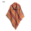 Kids plaid hooded poncho with faux leather horn buckle and tassel hem in orange and brown - One Size / Orange