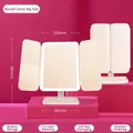 White LED trifold makeup mirror with adjustable light and storage base 305mm height - Large Leather Texture Rechargeable / Detachable Rod