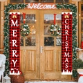 Weihnachtsbanner-Set mit rot-schwarzem Karomuster für die festliche Türdekoration außen - Weihnachtsglocke Schlitten / 181.5x29.5cm