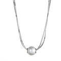 Elegant minimalist silver snake chain necklace with a large white pearl pendant - Large Artificial Pearl Necklace (H235) / Steel