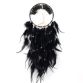 Handmade black tree of life dream catcher wind chime with feathers and white beads - Black Obsidian + Curved Feather