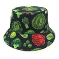 Unisex Fischerhut in Schwarz mit Gemüse-Print für sommerliche Outdoor-Freizeit - M (56-58cm) / Schwarz