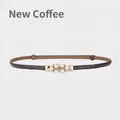 Dunkelbrauner Damen-Schmalgürtel mit goldener Schnalle, Perlen und Strasssteinen - Dunkelkaffee