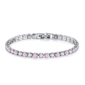 Close-up of a silver tennis bracelet with alternating pink and clear round cubic zirconia - 17cm / White Gold + White Pink