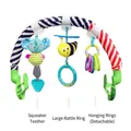 Detail of baby stroller arch with rattle toys, colorful teethers and adjustable clips - With Squeaker and Teether / Bee Elephant Large Ring Arch
