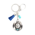 Portachiavi cappello da cowboy d'argento con nappa blu e perla di turchese - Blu