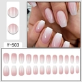 Coffret de 24 faux ongles courts carrés brillants avec dégradé de couleur rose et blanc - Cercueil Ombré Rose Blanc (Y-503)