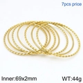 Set of 7 gold-toned 3mm stainless steel bangles with twisted and smooth mirror finishes - Plain and Rope Combination (KB124183-LO) / 68*2mm (7 Pieces/Set) / Gold
