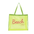 Neon green mesh tote bag with red Beach Vibes text and durable nylon handles - Yellow With Red Lettering