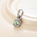 Silberner quadratischer Ohrring mit hellgrünem Zirkonstein und Pavé-Kristallbesatz - Einzelner Quadratischer Peridot-Anhänger / Edles Oliv