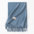 Soft sky blue cashmere-feel scarf featuring elegant fringe and woven brand label - 70*200cm / Haze Blue