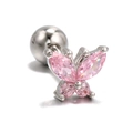 Pink butterfly stud earring with marquise stones and screw back ball closure - Small / Small Pink Silver