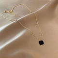 Double-layer gold beaded chain necklace featuring a vintage black square pendant design - Black Square