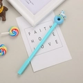 Light blue gel pen with cute polar bear and donut topper on a white display card - Blue Running Moon Unicorn