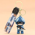 Blue camouflage soldier PVC keychain with Super Man ribbon and gold metal ring - Camouflage Special Forces Blue (Super man)