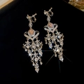 Elegant vintage silver heart fringe clip-on earrings with shimmering rhinestones - Pink Rhinestone Heart Tassel Ear Clip