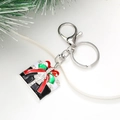 Detailed view of gift box keychain with colorful enamel and sparkling rhinestones - Gift (Silver) (D2859)