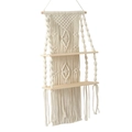 Handmade boho macrame wall hanging shelf with dual wooden tiers and woven cotton rope - Double Layer / Off-White Style A
