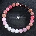 Bracciale di perline in quarzo fragola e granato con cristalli di pietra di luna - Stile Gradiente Multi-Gemma (LOVE SPELL-2)