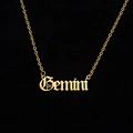 Detail of Gemini zodiac pendant in gothic font on gold stainless steel chain - Gemini - Gold