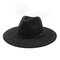 Chapeau Fedora noir en suédine à larges bords avec bandeau en cuir et boucle en métal - Suède / Noir