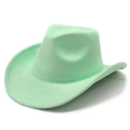 Close-up of mint green suede cowboy hat with stitched brim and wide curved edge - M(56-59CM) / Neon Green Suede