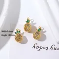 18K gold plated pineapple pendant with green and white zircons 7.6mm x 14.7mm size - Style 4 Pineapple