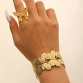 Set di gioielli a farfalla dorata con ampio bracciale a fascia e anello coordinato elegante - Set Bracciale e Anello Traforato Farfalla