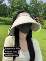Beige sun visor hat with wide 14cm brim and wrap-around neck protection for women - Wrap-around Sun Shield / Beige