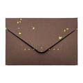 Mini dark brown textured specialty paper envelope with gold foil specks and V-flap - Latte Brown (Gold Foil Paper)
