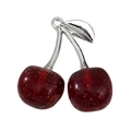 3D cherry charm pendant with dark red resin fruits and silver metal leaves for jewelry - 1Pc White K Transparent Red Glitter Resin 3D Cherry (30x28mm)