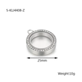 Pendentif médaillon rond de 25mm en acier inoxydable argenté avec zircons blancs - Médaillon rond avec strass (S-KLJ4408-Z) / Acier