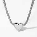 Zilveren hart hanger ketting met mesh schakelketting van roestvrij staal in eenvoud - Harthanger (PDD1080) / Zilver