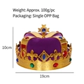 Golden plastic king crown with purple velvet and colorful gems for party dress up - Imperial King Crown Purple