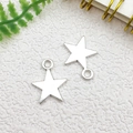 Polished silver star charms for DIY bracelets with integrated loop for easy crafting - Five-pointed Star (12x15mm)