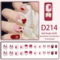 24pcs wine red and cream press-on nails with 3D bow and heart design in AL08 shape - Burgundy Milky White Heart Bow (D214)