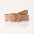 Minimalist khaki leather belt for women featuring a matching square wrapped buckle - Khaki