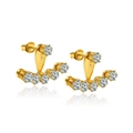 Detailansicht der Dreieck-Ohrringe aus 18K Gold mit Zirkonia-Steinen und einer Diamant-Reihe - Fünf-Krallen-Ohrstecker Gold