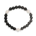 8mm natural stone beaded bracelet with black lava rock and agate on elastic cord - Lava + Matte Black + Hematite + White Stone