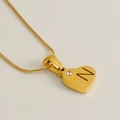 Collier cœur en acier inoxydable doré 18K avec lettre N et pendentif zircon - Lettre N